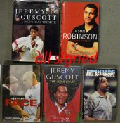 5x England rugby players signed books - to incl England captain Bill Beaumont - "Thanks To Rugby"