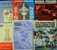 Collection of Anglo-Italian Tournament match programmes to include 1970 Final Napoli v Swindon Town.