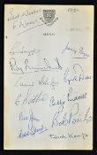 Liverpool FC player autographs circa 1950 appended to a hotel menu to include Cyril Done, Phil