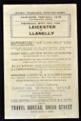 1934 Leicester v Llanelli rugby programme - single folded sheet with neatly hand written notes