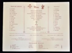 1967 France v Wales rugby dinner menu held after the five nations match on April 1 at the Stade de