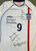 Signed 2001-2003 England football shirt signed by Bobby Robson, Terry Venables and others, home