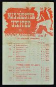 1944/45 Manchester United v Chesterfield football programme war cup semi-final, 5 May, single sheet,