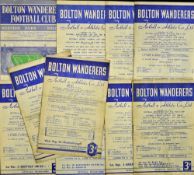 Selection of 1950s Bolton Wanderers home football programmes 1953/54 Middlesbrough, 1955/56 Charlton