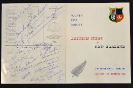 1966 British Lions v New Zealand rugby dinner menu signed - 4th test played at Eden Park Auckland on