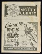 1946/47 Notts. County v Northampton Town football programme Division 3 in fair condition