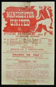 1945/1946 Manchester United v Manchester City football programme dated 3 February, single sheet,