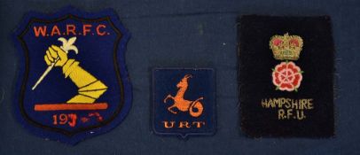 3x Rugby Club embroidered blazer badges - to incl Hampshire RFU, W.A.R.F.C and URT