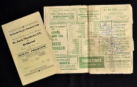 1949 Wales v Ireland signed rugby programme - played St Helens Swansea on 12 March and signed by 14x