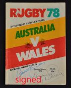 1978 Wales rugby tour to Australia signed programmes - vs Australia 1st test played on Sunday 11