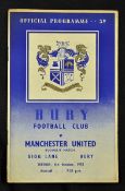 Scarce 1955 Bury v Manchester United dated 4 October 1955 floodlight friendly at Gigg Lane. Bobby