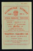 1956/57 Accrington Stanley v Burnley football programme dated 5 November 1956 a floodlight