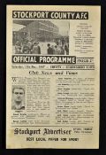 1947/48 Stockport County v Shrewsbury Town football programme dated 13 Dec, single sheet programme