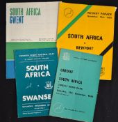 1969/70 South Africa Rugby UK Tour to Wales programmes - to incl vs Cardiff, v Gwent, v Newport (