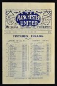 Very Scarce 1924/25 Manchester United v South Shields football programme Division 2 dated 11