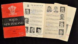 Rare 1953/54 Wales v New Zealand "All Blacks" signed rugby programme - played at Cardiff Arms Park