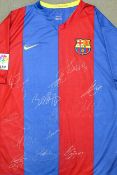 Signed 2004 Barcelona home football shirt signed to the front by 13, adult size XL