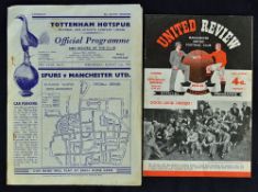 1955/56 Manchester United v Tottenham Hotspur football programme plus reverse fixture Tottenham