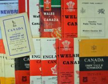 Good collection of Canada Rugby Tour to UK Welsh programmes from 1962 - 1990s - to incl 9x 1962 v