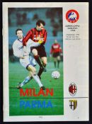 1993/94 European Super Cup Final AC Milan v Parma football programme dated 2nd Feb 2nd Leg, at the