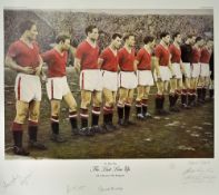 Signed 'The Busby Babes' limited edition football print entitled ' The Last Line Up' 5th February