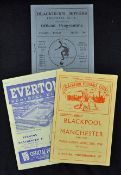 1947/1948 Manchester United football programmes aways at Blackburn Rovers, Blackpool, and Everton.