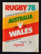 1978 Wales rugby tour to Australia signed programme - vs Australia 2nd test played on Sunday 17 June