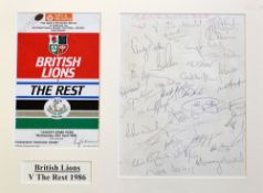 1986 British Lions v The Rest of The World signed rugby display to incl the official match programme