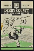 1949-50 Derby County v Manchester United football programme date 20 Aug Division 1, with staple rust