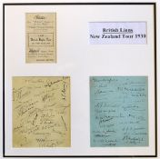 Rare 1930 British Lions and New Zealand rugby signed album pages - profusely signed by both teams on