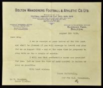 Pre-war season 1939/1940 Bolton Wanderers official letter dated 9 August 1939 sent to a player