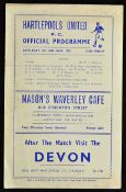 Scarce 1956/57 Hartlepools United v Manchester United football programme FA Cup 3rd Round match