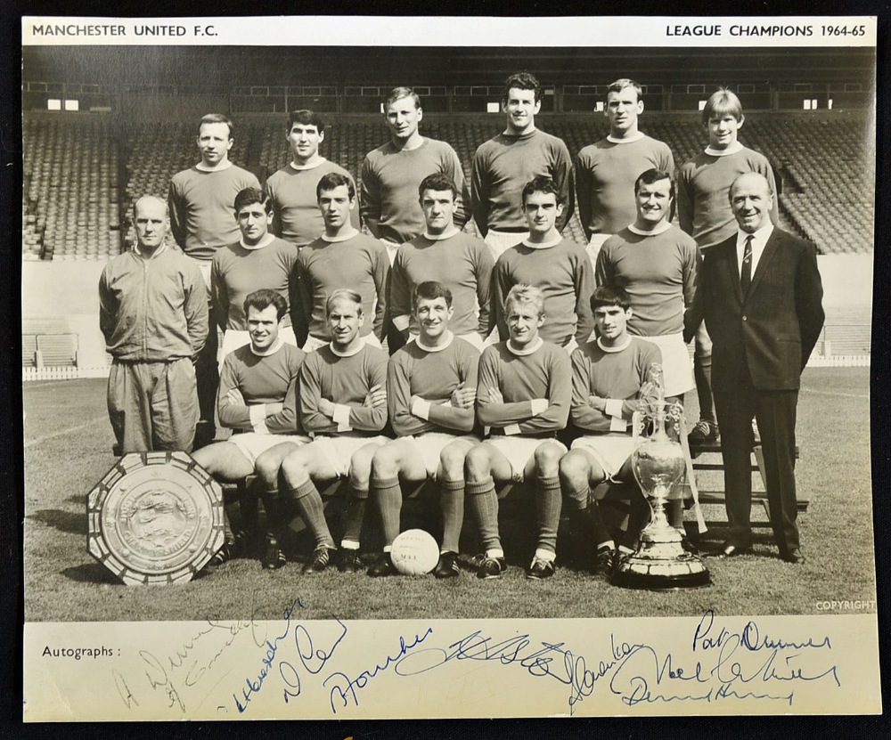 1965 Manchester United Team photograph with the players of the championship winning team shown