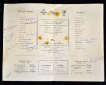 1957 France v Wales signed rugby dinner menu - held after the five nations match on 23rd March at