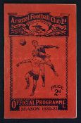 1930/31 Arsenal v Manchester United football programme Division 1, 21 Feb with a slight crease,