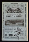 1926 Cardiff v Llanelli rugby programme - played on Saturday 9th October detailed programme with