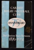 1951 Cardiff v The 1950 British Lions rugby programme - commemorating Cardiff RFC 75th