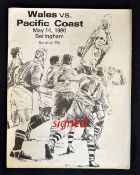 Rare 1980 Wales rugby tour to Canada signed programme v Pacific Coast played on May 14 at Felling