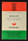 Scarce 1969 Welsh Rugby Supporters' Tour Itinerary to Australia, New Zealand and Fiji - to incl