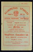 1956/57 Accrington Stanley v Chester football programme Lancashire Cup 1 April 1957 at Peel Park.