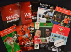 Collection of Barbarians v Wales rugby programmes from 1990s onwards (8) to incl 7x played in