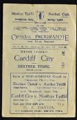 1948-49 Merthyr Tydfil v Cardiff City football programme Welsh league date 26 Mar, missing staple,
