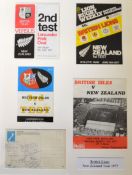 1977 British Lions rugby tour to New Zealand signed display to incl a large NZ postcard signed on