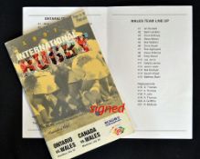 1997 Wales rugby tour to Canada signed programme - to include double programme v Ontario and