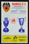 1980/1 European Super Cup Final Valencia v Nottingham Forest football programme dated 17 Dec in