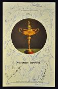 1975 Ryder Cup Signed 'Welcoming Dinner' Menu at the Pittsburgh Hilton extensively signed by both GB