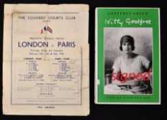 1936 London v Paris signed tennis programme - played at The Covered Courts Club Dulwich from