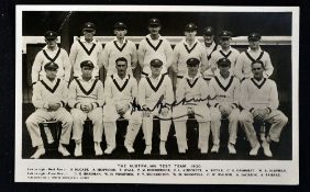 1930 Australia cricket team signed postcard - signed by Don Bradman c/w team legend below (G)