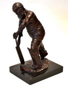 W G Grace bronze cricket figure - playing a forward defensive cricket shot, on a naturalistic base