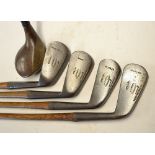 Fine half set of 4x Jack White Sunningdale clubs to incl a dark stained driver and 3x Tom Stewart